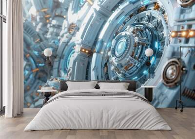 3D depiction of an Economic Time Machine, blending past, present, and future finances , 3D render Wall mural