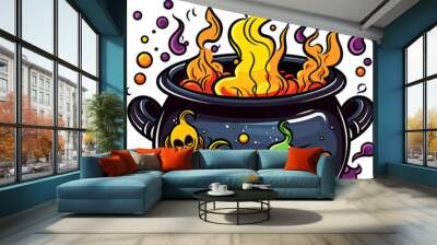 Cauldron witches potion for halloween, illustration Generative AI Wall mural