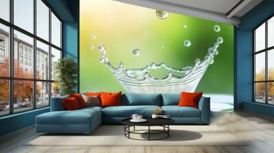 Clear Water Droplets Splashing into a Pristine Pond Under Bright Natural Light Wall mural