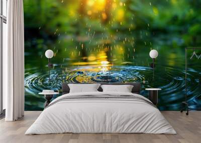 Rippling water surface with light reflections, tranquil, abstract photography, focus on light play, avoid wildlife or debris Wall mural