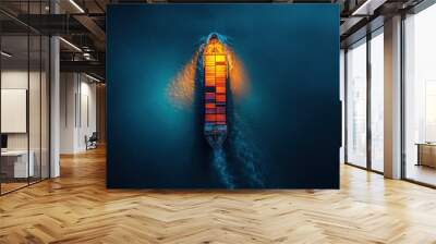 Aerial view of a cargo vessel in a deep seaport transporting containers Wall mural