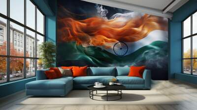 Dark background, Indian National Flag design. Generative ai Wall mural