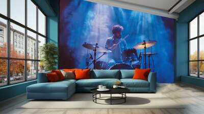 Drummer, playing live, on stage Wall mural