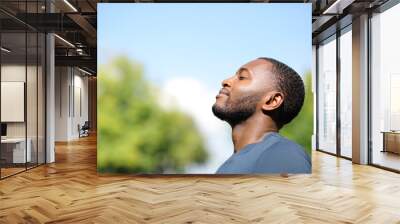 Profile of a black man breathing fresh air in nature Wall mural