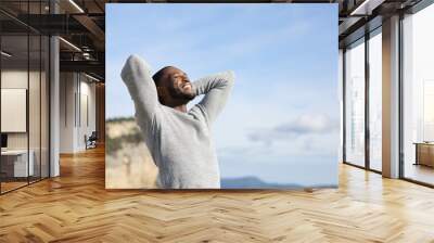 Relaxed man with black skin breathing in the mountain Wall mural