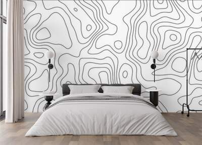 Abstract black & white topographic Contour Scheme and Terrain on old paper. Geographic mountain terrain. Contour map background. Cartographic Weave with seamless striped patterns and wavy Lines Wall mural