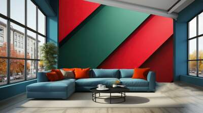 A bold, abstract background in red and green with soft light and shadow effects, presenting a modern minimalist design perfect for contemporary visuals. Wall mural