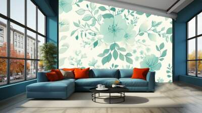 Fresh and modern mint-toned floral pattern with intricate flowers and foliage, creating a serene and stylish backdrop with subtle gradients and clean lines.  Wall mural