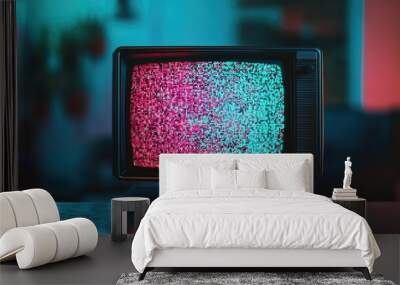 Retro 90s television with a colorful, static-filled screen Wall mural