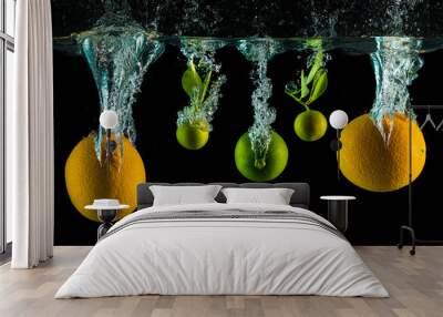 Citrus fruits falling in the water Wall mural