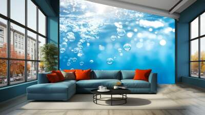 Blue Water Bubbles Abstract Background Wall mural