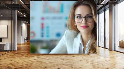 Confident Businesswoman Wearing Glasses in Office Wall mural