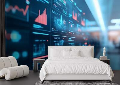 Futuristic Data Analysis Screen with Graphs and Charts Wall mural