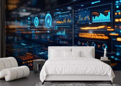 Futuristic Tech Interface with Data Visualization Wall mural