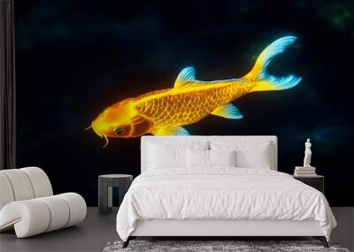 Goldfish Swimming in Dark Water Wall mural