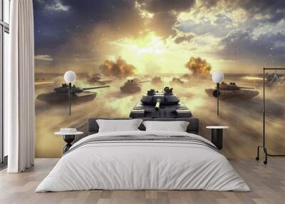 Military Tanks in Desert Battle Scene Wall mural