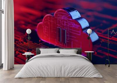 Red Cloud Computing Technology Concept Wall mural