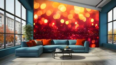 Red Glitter with Warm Bokeh Lights Wall mural