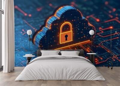 Secure Cloud Data, Cyber Security Concept Wall mural