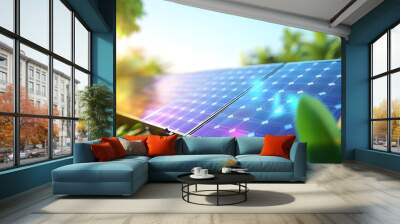 Solar Panel Closeup, Green Nature Background Wall mural