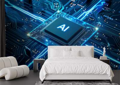 A light-emitting circuit board integrated with AI technology on a digital chip Wall mural