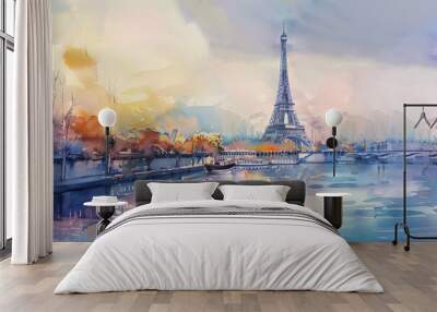 a painting of the Eiffel tower in Paris, France. generative ai Wall mural