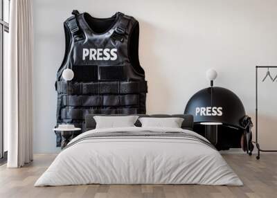 a press vest and a helmet with the inscription PRESS . Wall mural