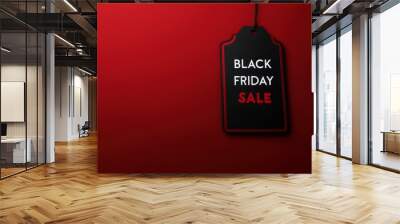 Black Friday sale tag banner and the rope hanging on red background Wall mural