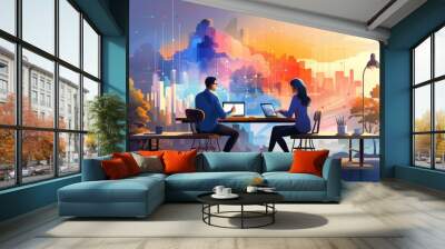 business meeting in conference room, Background Concept, artwork and digital art, Illustration, wallpaper, painting Abstract luxury, Mockup, generative AI Wall mural