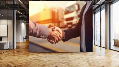 businessman handshake of business deal with logistic. Generative AI. Wall mural