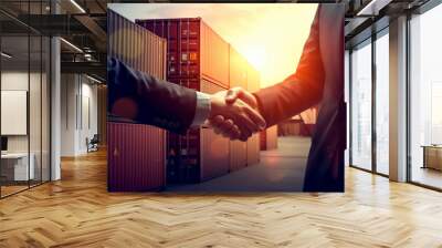 businessman handshake of business deal with logistic. Generative AI. Wall mural