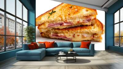 Closeup delicious croque monsieur sandwich Bread on isolated white background. Wall mural