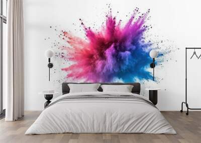 Colorful paint splashes, Colored powder explosion. Paint holi, Mix rainbow splash on isolated white background Wall mural