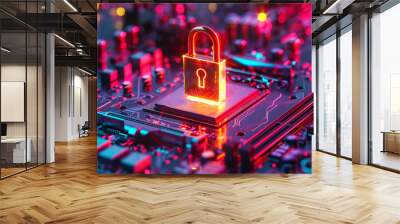 cyber security Technology Smart motherboard chip and cloud service.AI generative Wall mural