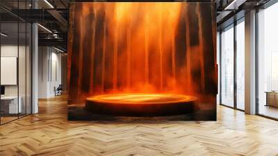 Glowing Stage in a Mystical Setting. Golden light beams down on podium for mockup Wall mural