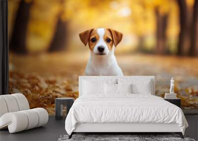 jack russel puppy on autumn alley.ai generative Wall mural