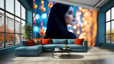 Muslim woman in black abaya . ai generative Wall mural