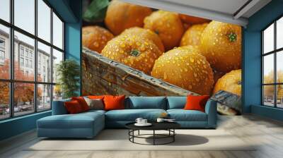 oranges fruit with water droplets .healthy concepts. ai generative Wall mural