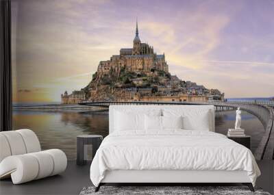 Sunset on Mont Saint Michel in France Wall mural