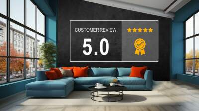 5 stars rating with wall background vector template. Suitable for quality, review, costumer, satisfaction. Wall mural