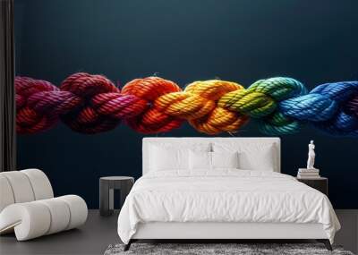 A colorful rope with two ends connected in an intricate knot, symbolizing the strength and unity of diverse individuals coming together to support each other in times of need  Wall mural