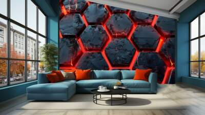 Abstract futuristic black and red hexagon background illustration Wall mural