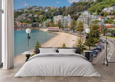 Wellington's Oriental Bay on a clear spring day showing the beach Wall mural