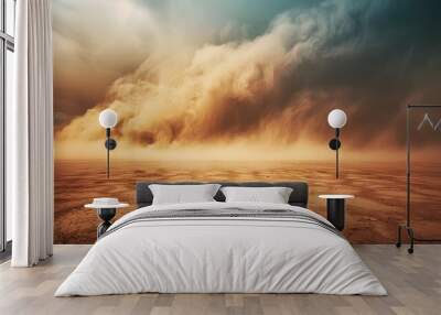 Dramatic sand storm in desert, thunderstorm, lightning. Abstract background. Digital art. Wall mural