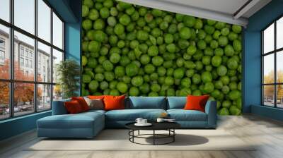 Green Peas. Green background. Peas background. Top view. Wall mural