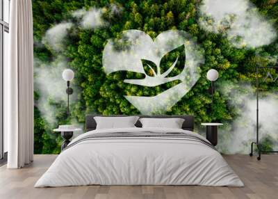 Icon reduce CO2 emission concept on the top view of the forest for environmental, Sustainable development, and green business based on renewable energy limit climate change and global warming. Wall mural