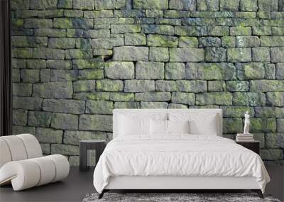 an old grey stone wall made of large irregular blocks covered in patches of moss Wall mural