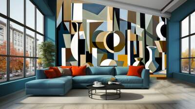 cubist style abstract painting of a still life with objects in geometric shapes and subdued colors Wall mural