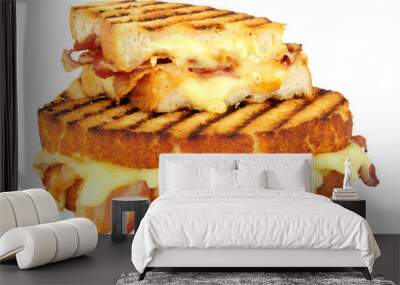 Brie cheese and pancetta meat toasted sandwich isolated on a white background Wall mural