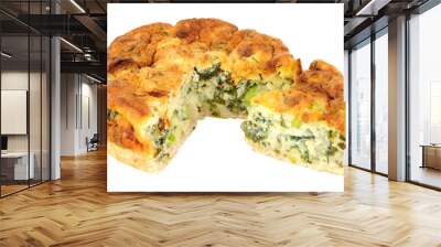 Crustless spinach and kale quiche isolated on a white background Wall mural